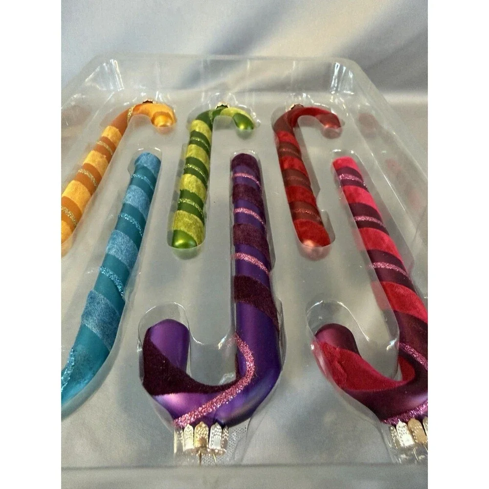 6 Glass Candy Cane Christmas Ornaments Multicolor 5